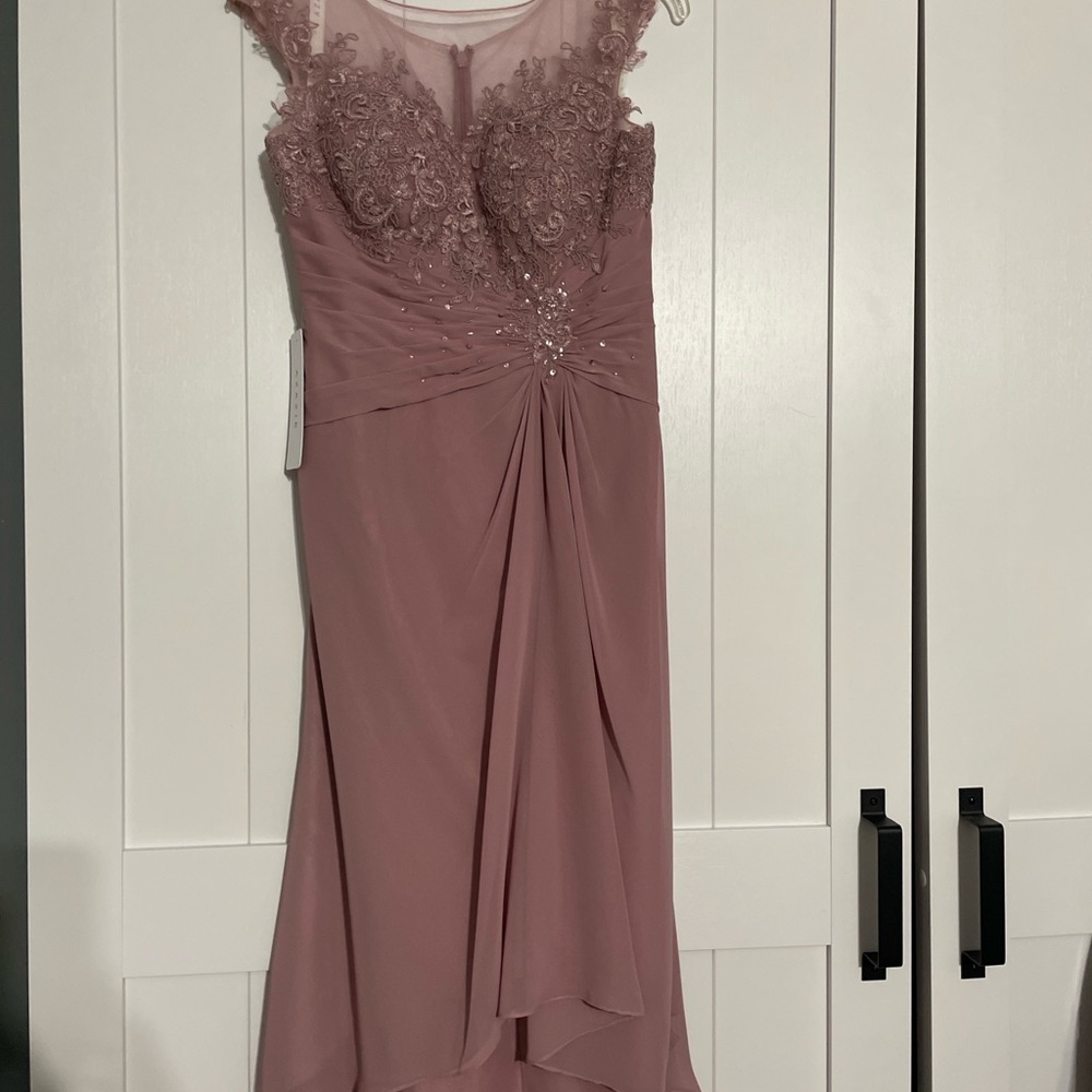 Azazie Mauve High Low Lace Dress